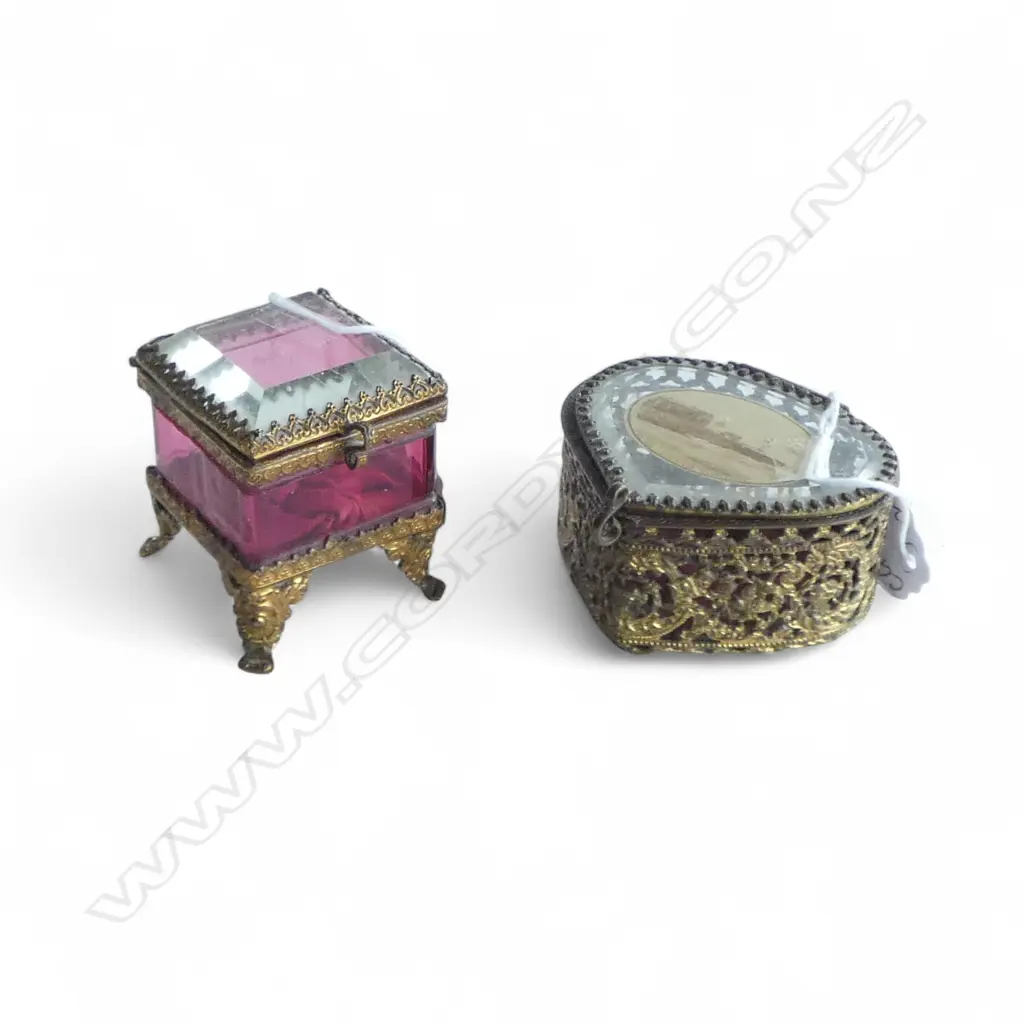 2 EARLY 20thC GILT METAL & GLASS POCKET WATCH HOLDERS 'Pier & Lighthouse Hartlepool' + cube form Image 1++