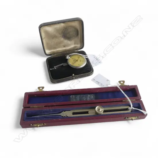 VINTAGE CASED INSTRUMENTS; VERDICT DIAL TEST INDICATOR & BRASS W.H.HARLING PROPORTIONAL DIVIDERS