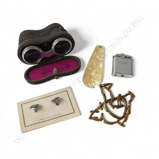 LIGHTER, ASST. CUFF LINKS, PR LEATHER CASED OPERA GLASSES