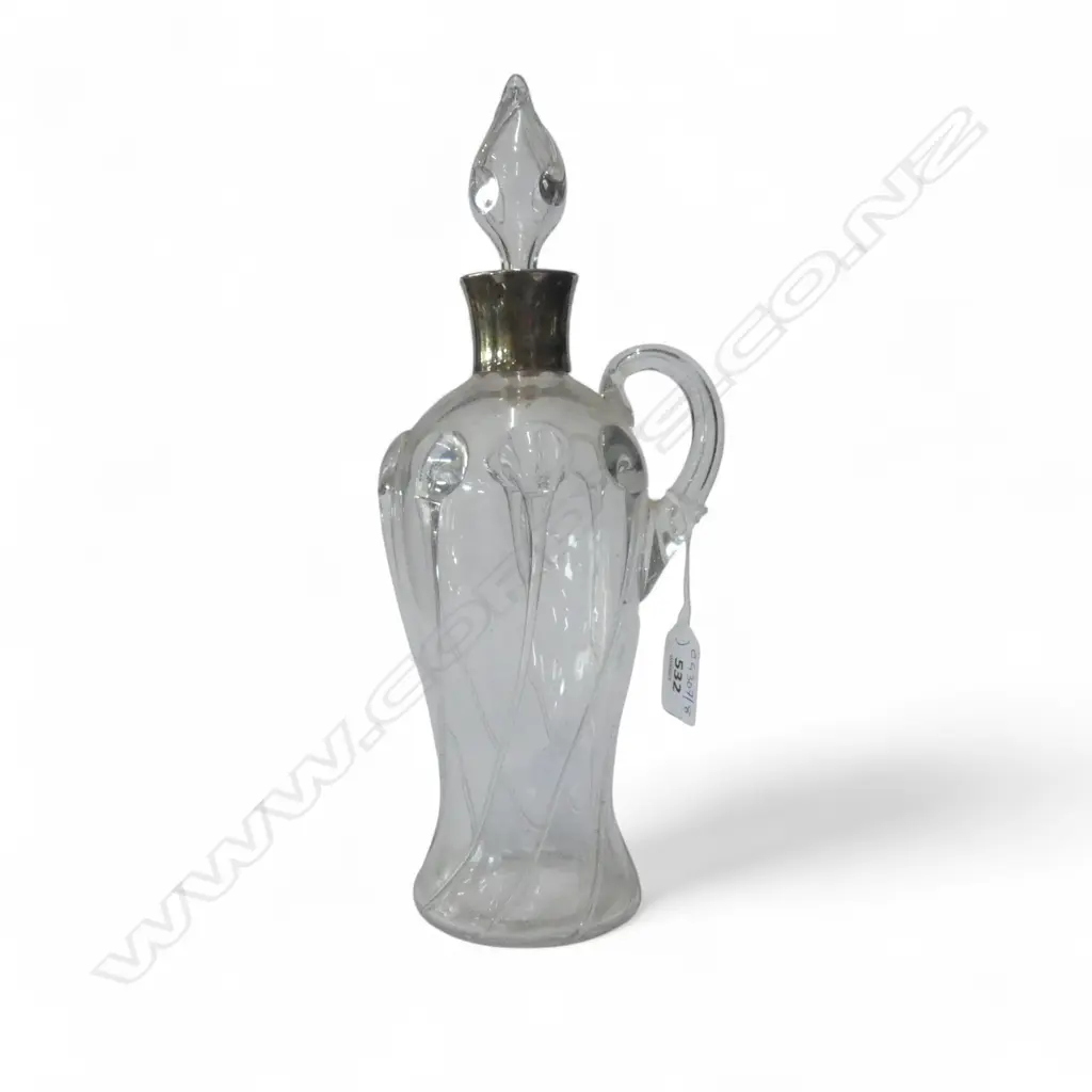 ART NOUVEAU CRYSTAL DECANTER w. STG SILVER COLLAR B'HAM 1906 H.295mm Image 1++