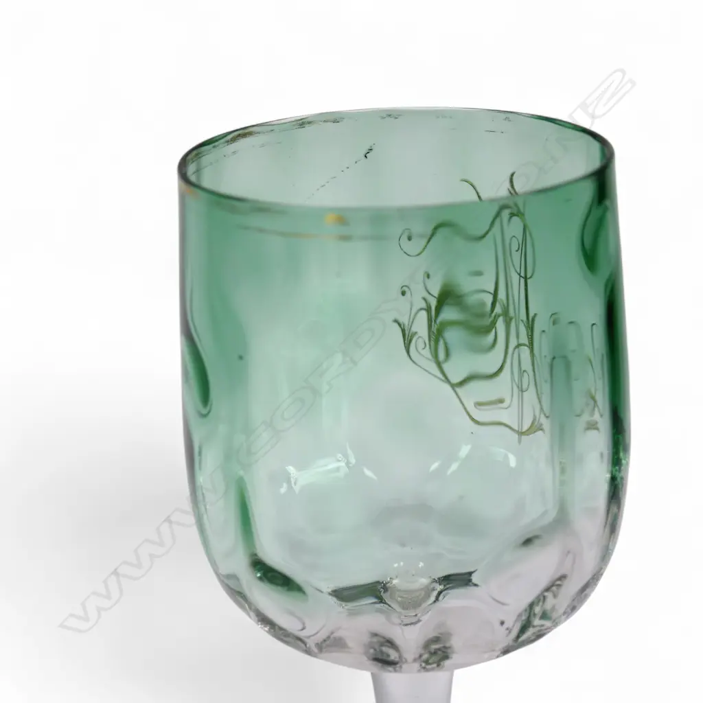 c.1900 KOLOMON MOSER TALL WINE GLASS green tinted bowl H.225mm Image 1++