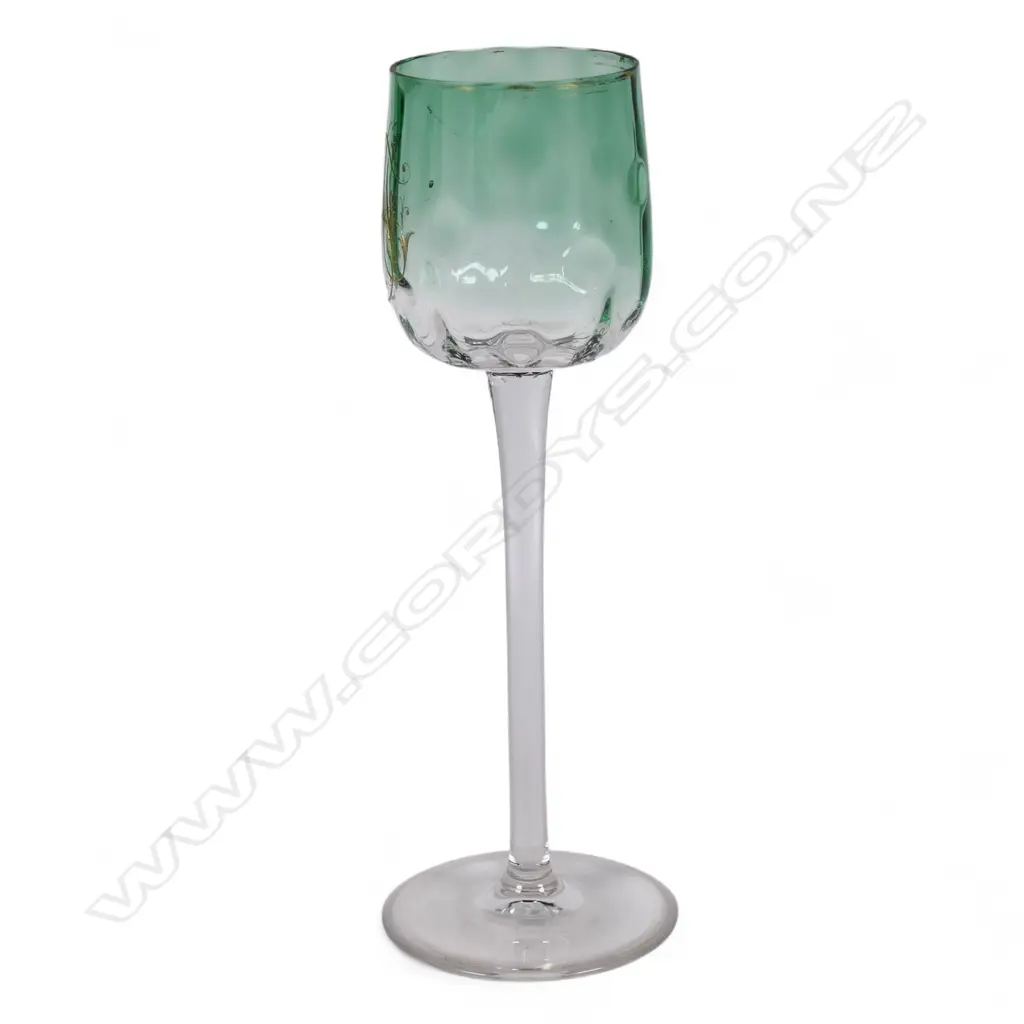 c.1900 KOLOMON MOSER TALL WINE GLASS green tinted bowl H.225mm Image 1++