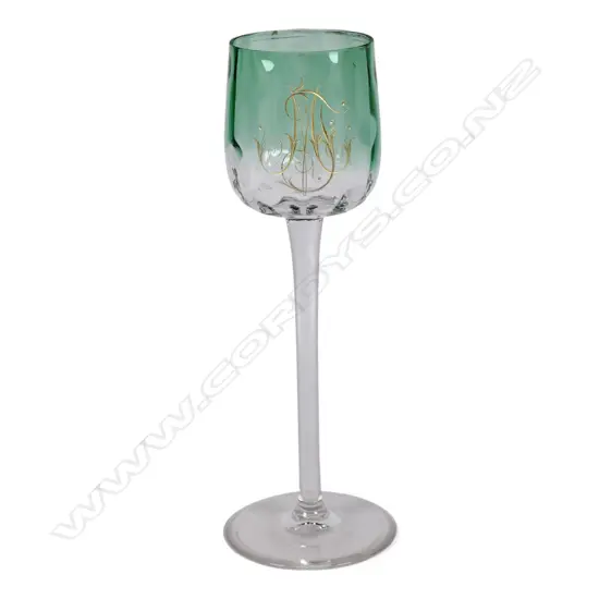 c.1900 KOLOMON MOSER TALL WINE GLASS green tinted bowl H.225mm