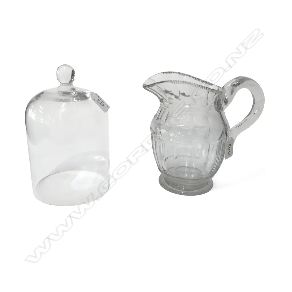 HEAVY VINTAGE CUT GLASS JUG & CLOSH DOME, H.210mm Image 1++