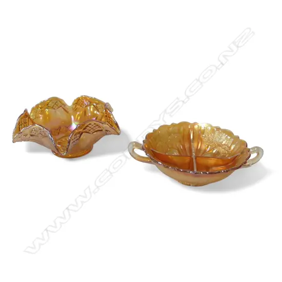 2 CARNIVAL GLASS DISHES W190mm