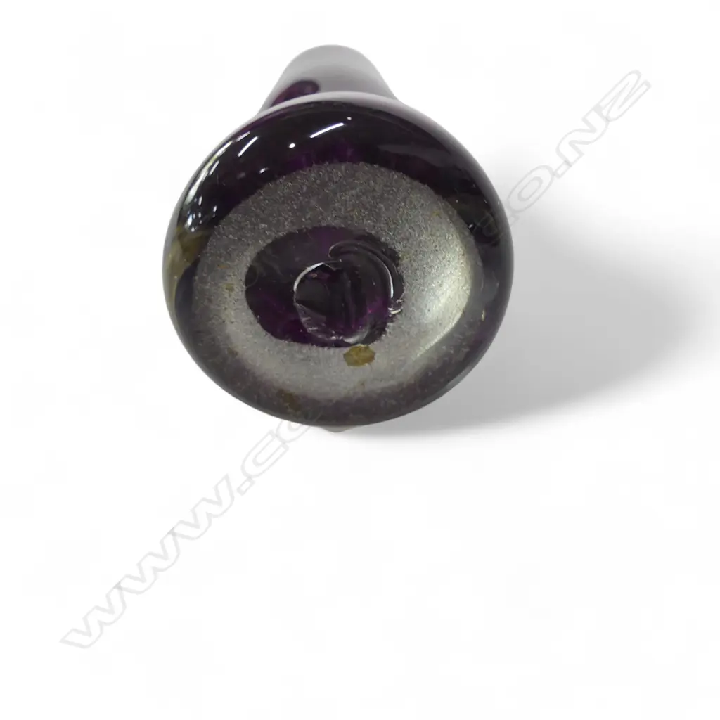 ART GLASS PURPLE & CLEAR TALL SCENT BOTTLE flower finial. Long dipper. H.125mm Image 1++