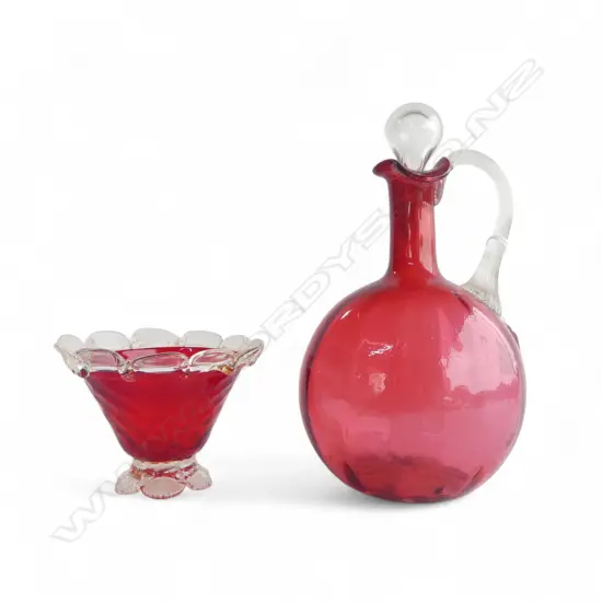 MURANO GLASS VASE H.90mm & CRANBERRY GLASS CLARET JUG