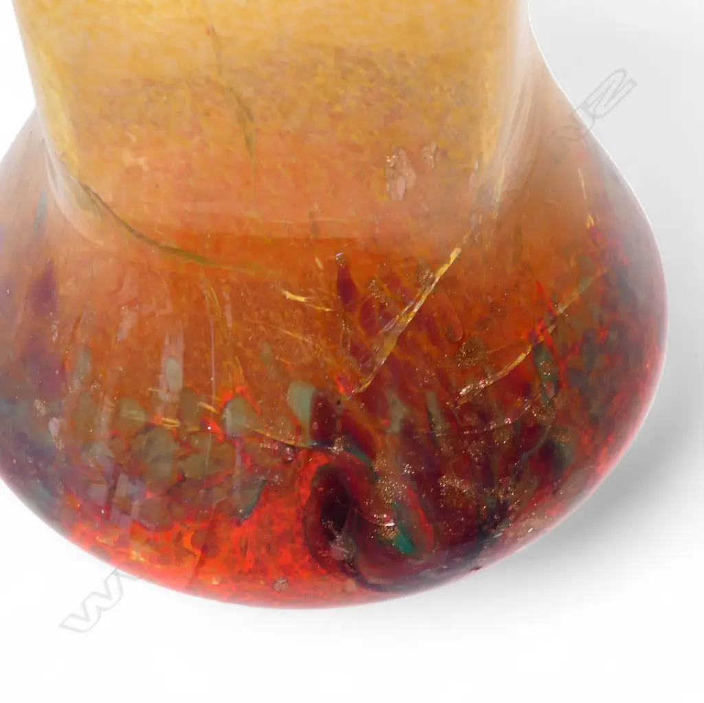 1940s SCOTTISH MONART GLASS VASE, LEMON/ORANGE/GREEN, SQUARE , SOME FAULTS, H.210mm Image 1++