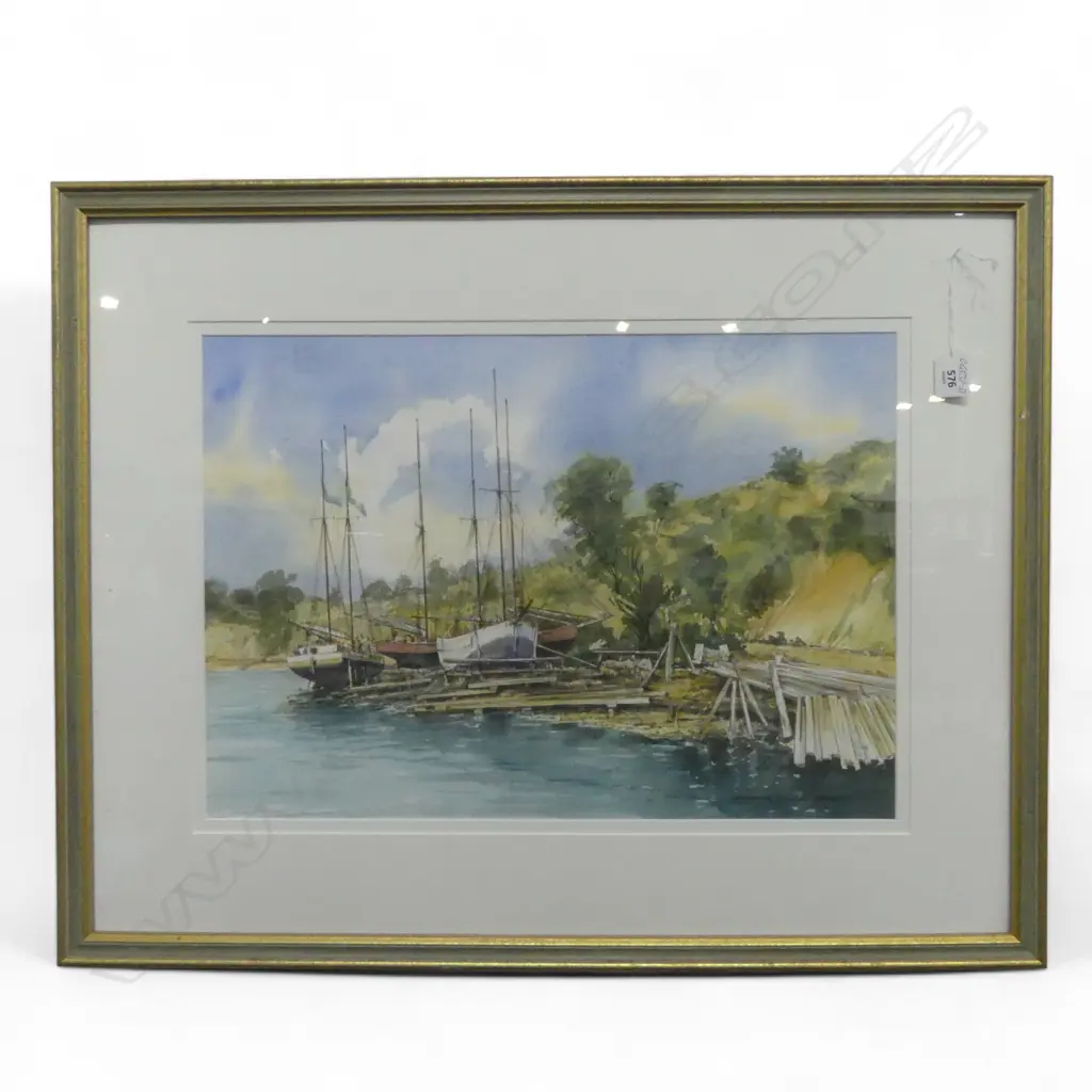 WARWICK RUSSELL watercolour 'DARROCH'S BOATYARD - OMAHA 1908' signed. Labelled verso orig. price $1000  360 x 510mm  Image 1++