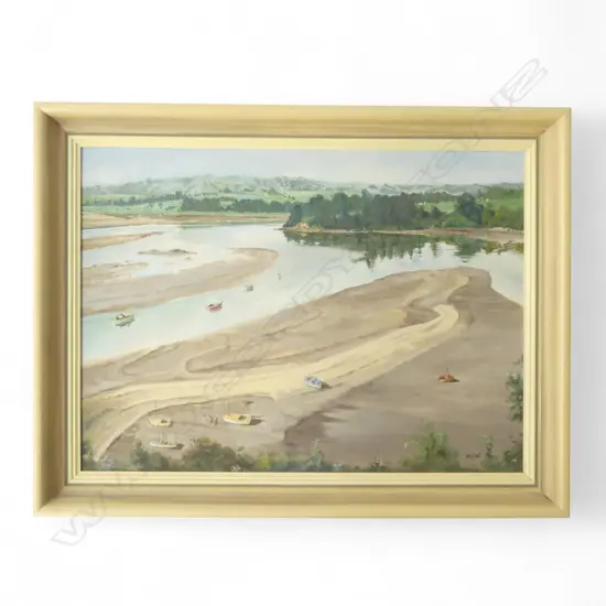 OIL ON BOARD SIGNED 'AKW', SANDSPIT HOWICK, 325x445mm