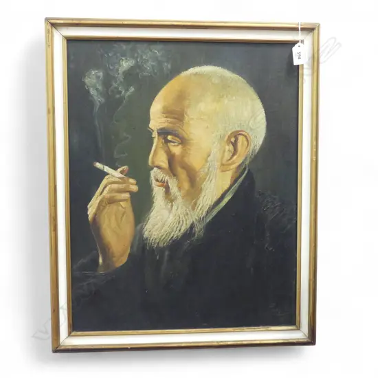 LAM BIU, MAN SMOKING A CIGARETTE, OIL ON CANVAS 500x395mm