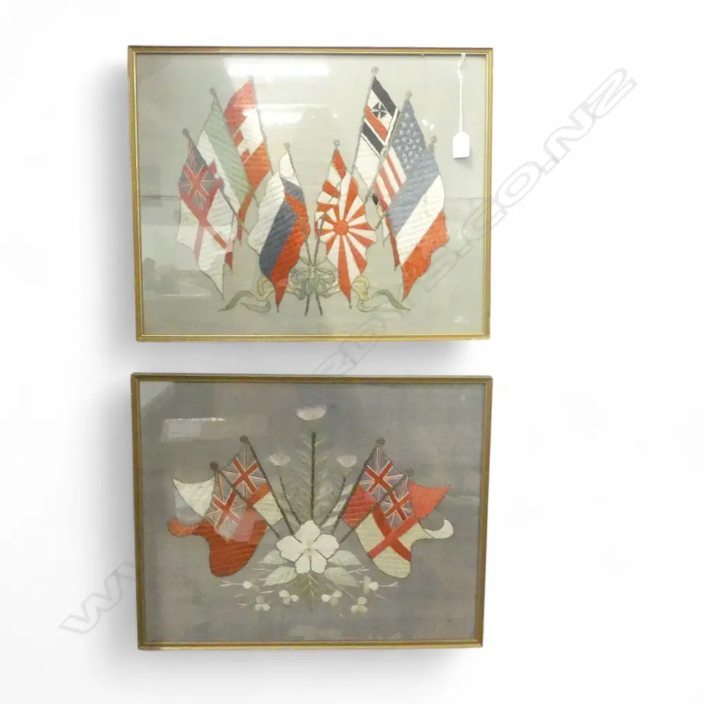 PR ANTIQUE FRAMED EMBROIDERIES; WORLD FLAGS 400x500mm Image 1++