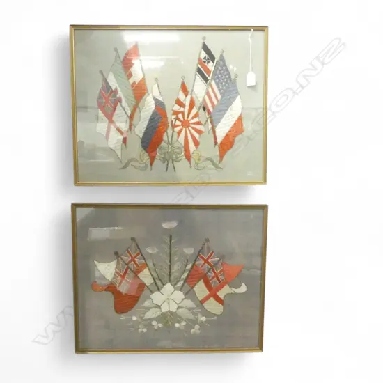 PR ANTIQUE FRAMED EMBROIDERIES; WORLD FLAGS 400x500mm