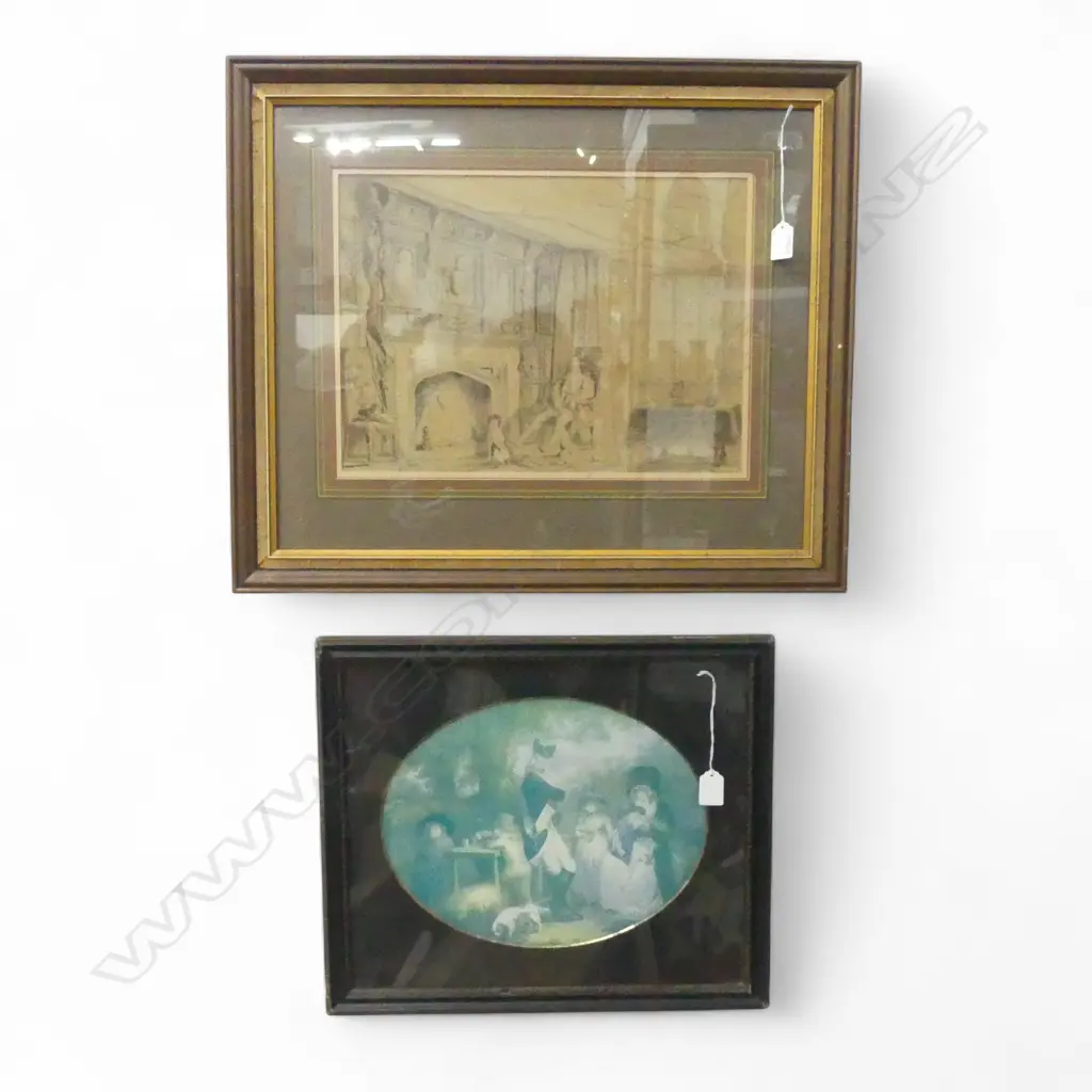 ANTIQUE WC, ELIZABETHAN INTERIOR SCENE 290x405mm + 18thC STYLE PRINT Image 1++