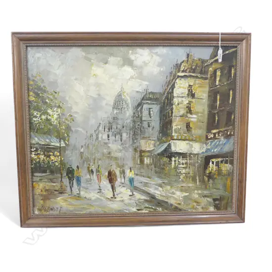 CAROLINE BURNETT (1877-1950), SIGNED FRAMED PARIS STREET SCENE, OIL ON BOARD, 450 X 550MM