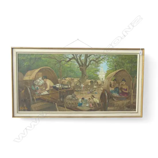 SIGNED ARTWORK, INDONESIAN SCENE, ACYLIC ON CANVAS BOARD 430x895mm