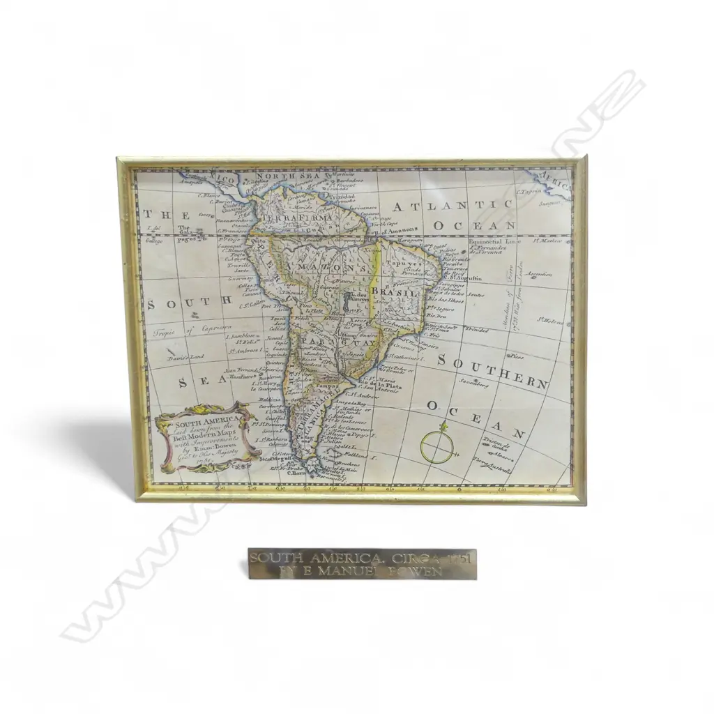 FRAMED MAP ENGRAVING OF SOUTH AMERICA by E. MANUEL BOWEN 14x180mm + OTHER MAP 150x110mm Image 1++