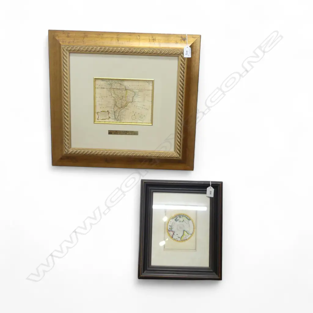 FRAMED MAP ENGRAVING OF SOUTH AMERICA by E. MANUEL BOWEN 14x180mm + OTHER MAP 150x110mm Image 1++