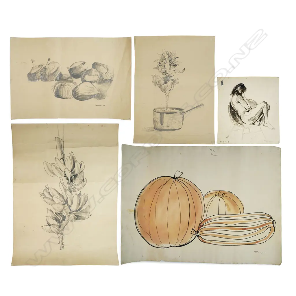 Denis Knight Turner (NZ 1924-2011) five drawings, Image 1++