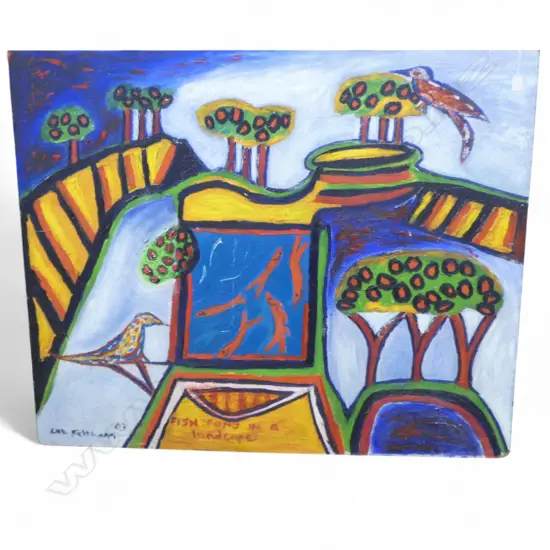 LEE FELTHAM, "FISH POND IN A LANDSCAPE", ACRYLIC ON BOARD, SIGNED & DATED 2003, 1000 X 1220 MM, provenance below