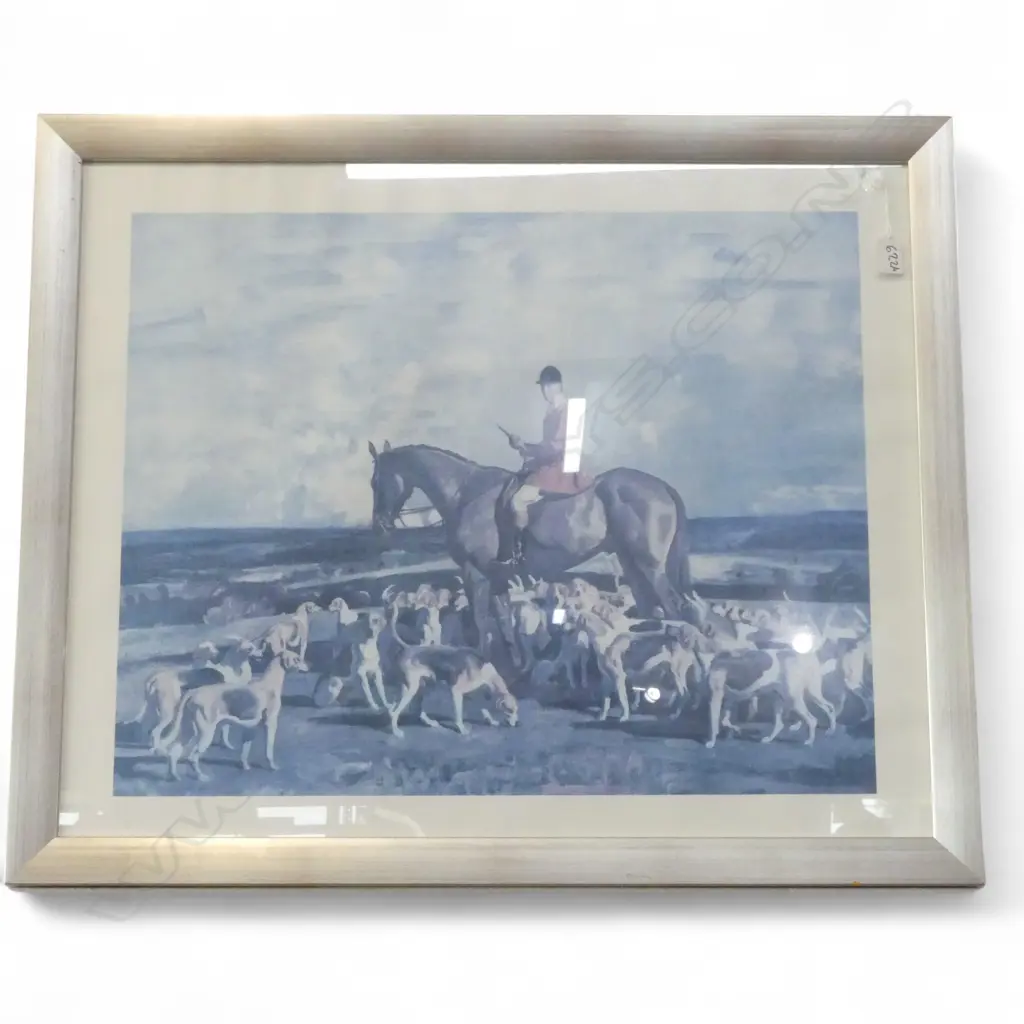 HUNTING SCENE PRINT of Sir Alfred Munnings' painting 'Stanley Barker and the Pytchley Hounds' 510 x 633mm Image 1++