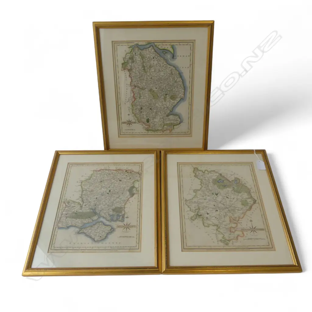 3 FRAMED ENGLISH MAP ENGRAVINGS by JOHN CARY 220x270mm Image 1++