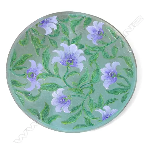 KEUM SUN LEE CHARGER HAND PAINTED PURPLE & GREEN FLORAL DESIGN, Dia.400mm