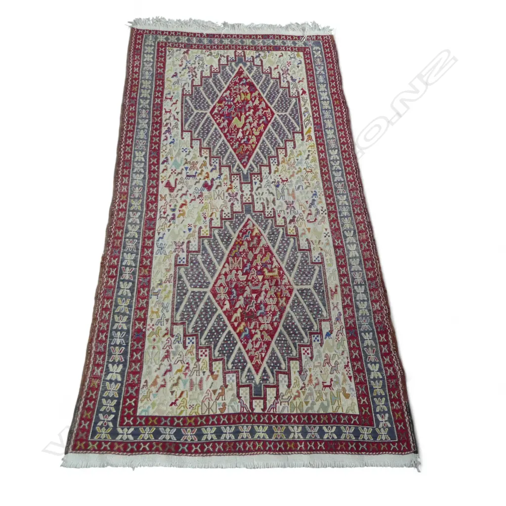 HAND KNOTTED SOUMAK FLAT WEAVE PICTORIAL RUG 1980x1030mm Image 1++
