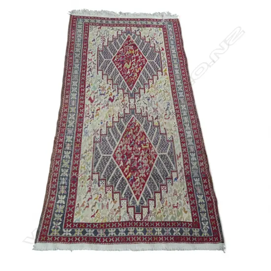 HAND KNOTTED SOUMAK FLAT WEAVE PICTORIAL RUG 1980x1030mm