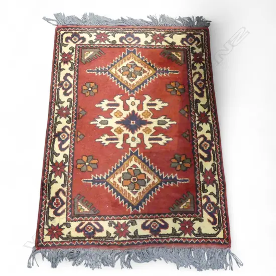 HAND KNOTTED ALL WOOL SMALL RUG 910x690mm