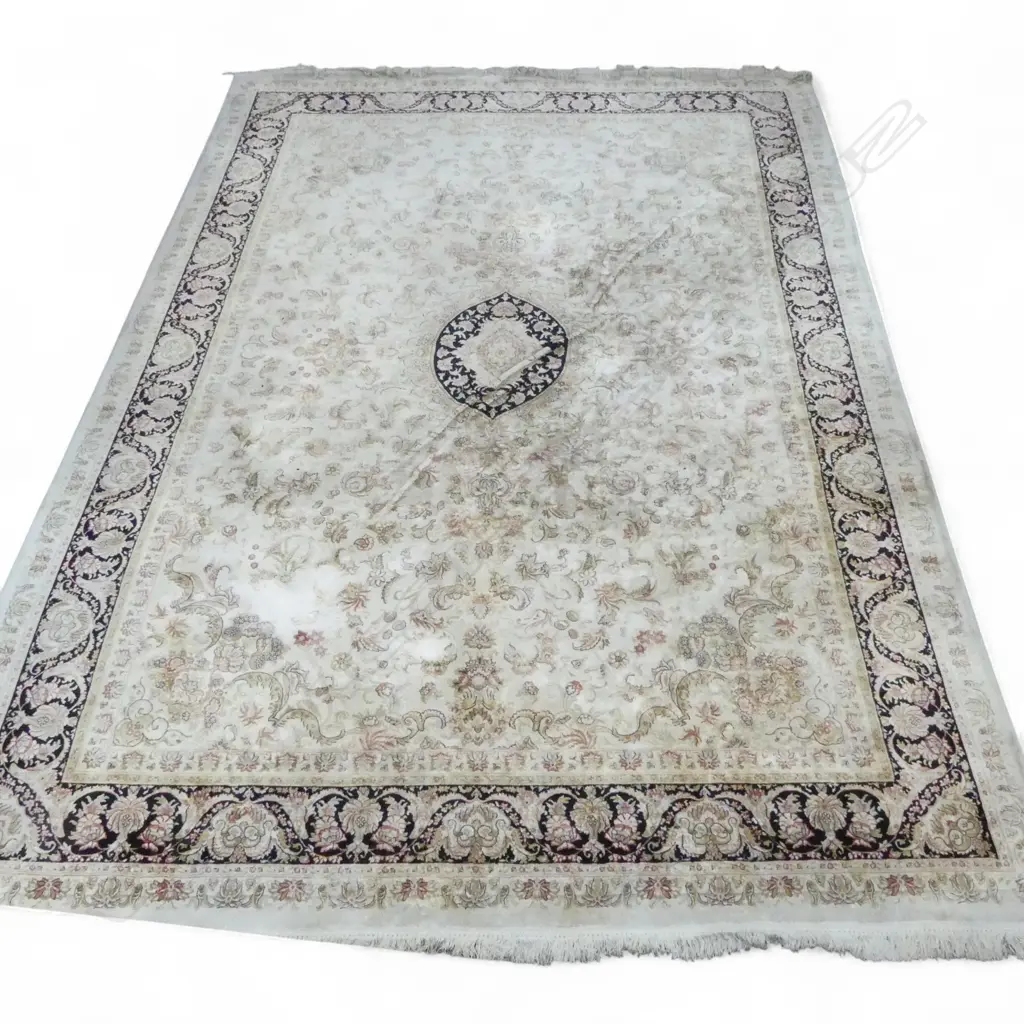 LG QUM PATTERN SILK STYLE CARPET w. IVORY GROUND 3450x2400mm FAULTS Image 1++