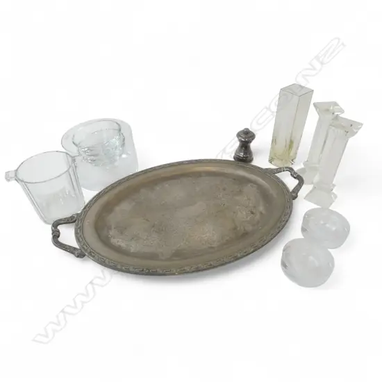 EP OVAL TRAY + ASST. GLASS ITEMS & EP PEUGEOT PEPPER GRINDER