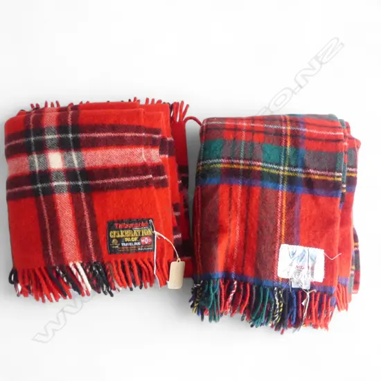 2 ONEHUNGA ALL WOOL TARTAN TRAVEL RUGS