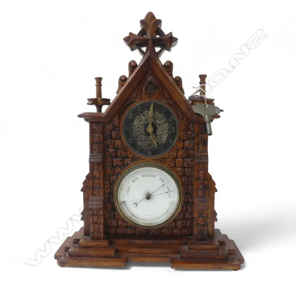CATHEDRAL FORM CLOCK & BAROMETER H.470mm Image 1++