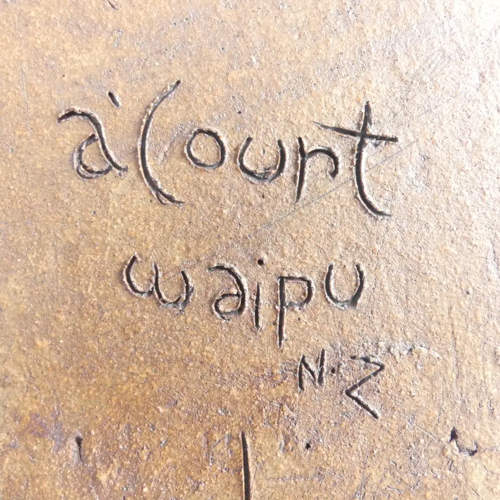 2 PCES N.Z. STUDIO POTTERY by BRETT A'COURT; WALLHANGING H.220mm + CANDELABRA H.400mm w. receipt Image 1++