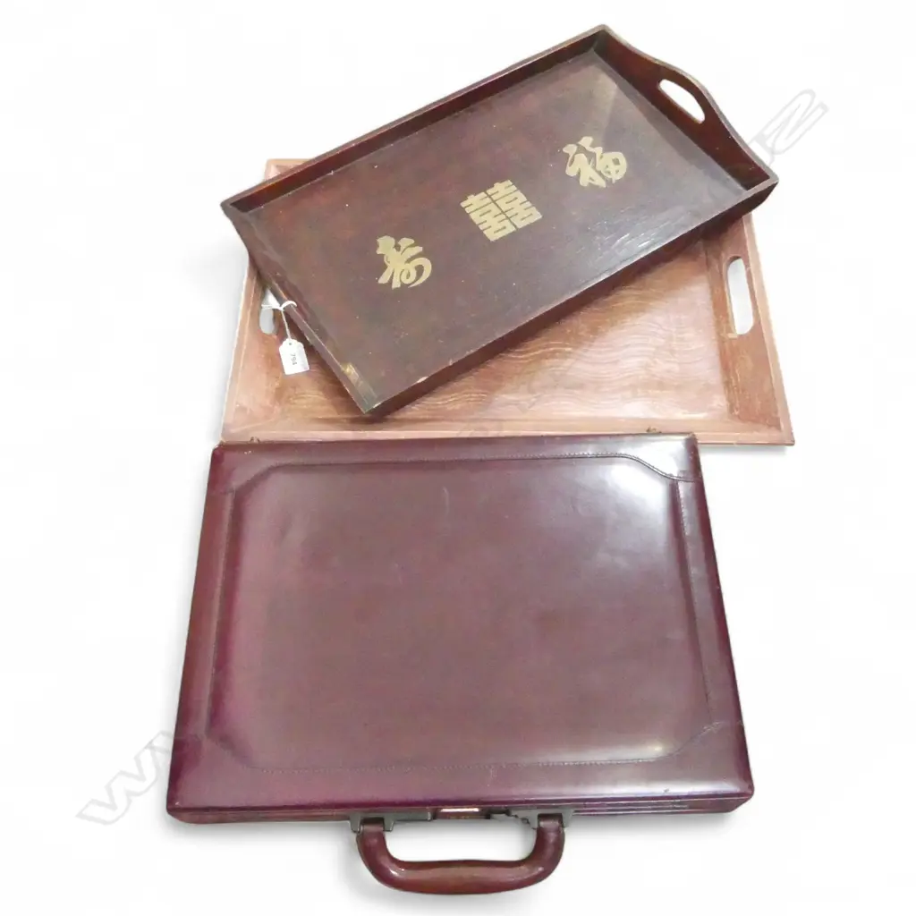 2 WOODEN TRAYS W.540mm + SATCHI BRIEFCASE Image 1++