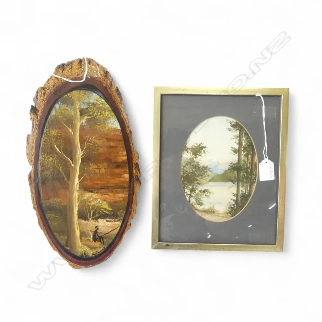 2 ARTWORKS; RENA SWIFT 'LAKE GUNN' WC 175x125mm, HUGH SYMONDS, GUM, OIL ON WOOD Image 1++