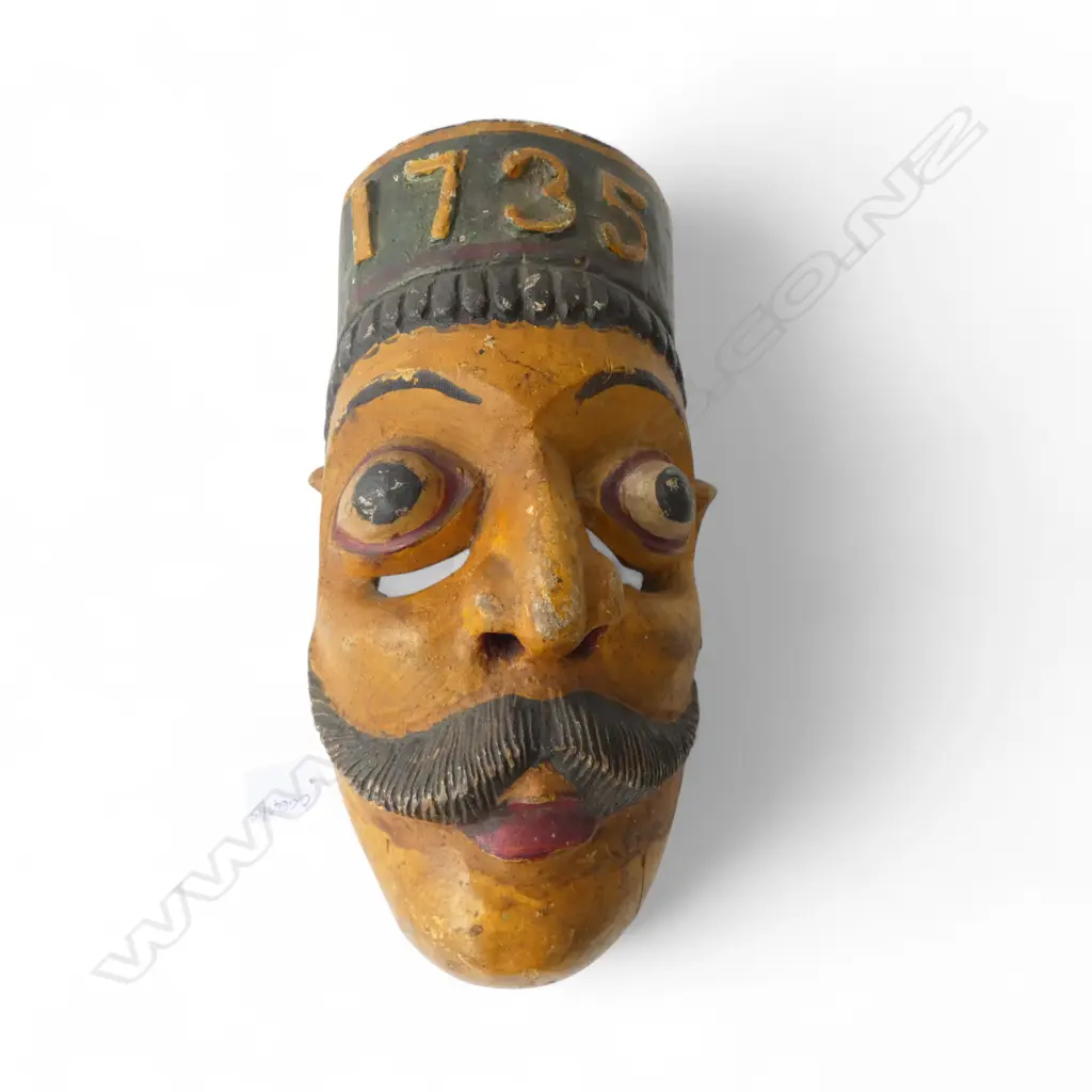 CARVED WOODEN INDIAN MASK '1735' H.330mm Image 1++