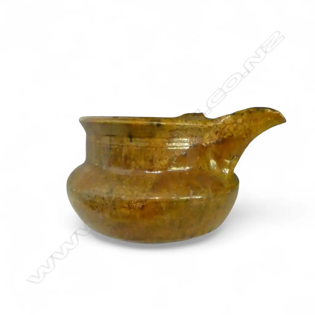 HAND MADE POTTERY JUG POSSIBLY JOVA RANCICH slotted spout. Incised top. Rounded base. Unmarked. Dia.140mm Image 1++