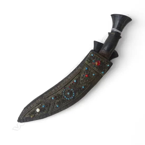 KUKRI KNIFE IN JEWELLED LEATHER SCABBARD L.360mm