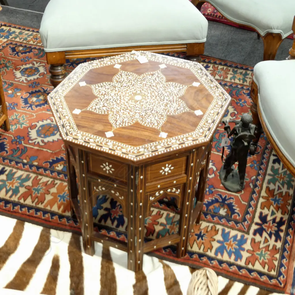 INDIAN OCTAGONAL MoP INLAID HOSHIARPUR TABLE H440x440mm disassembles Image 1++
