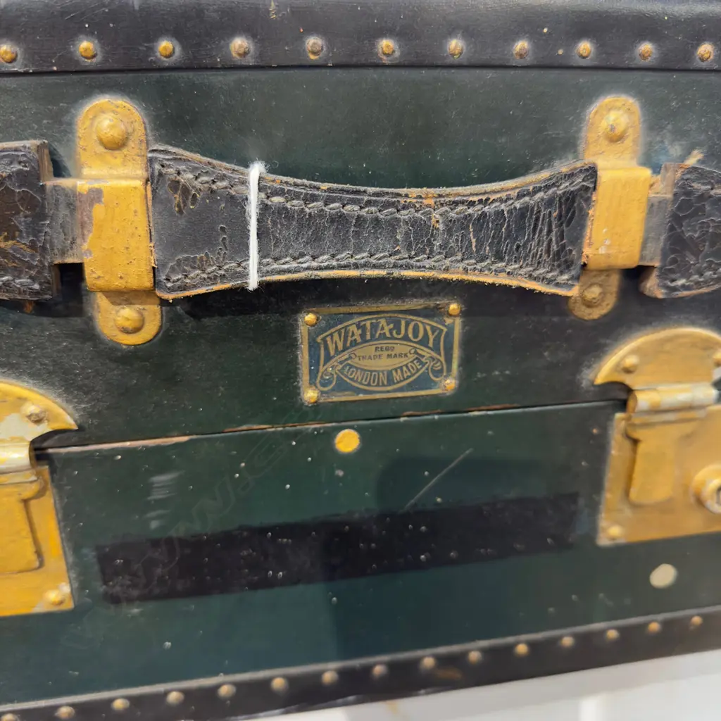 VINTAGE WATA JOY STEAMER TRUNK HARRODS LONDON TO INTERIOR 765x265x485mm Image 1++