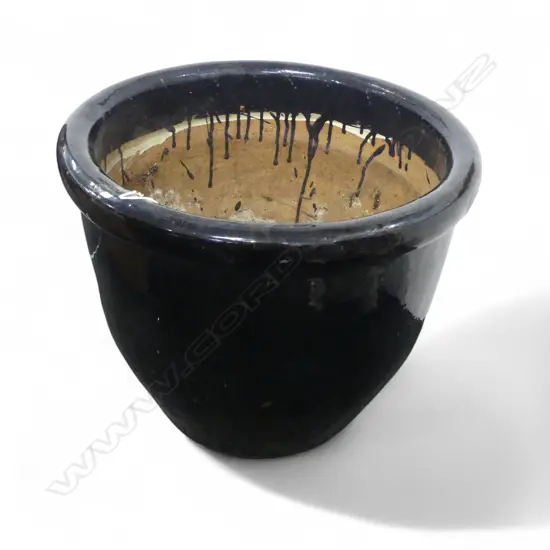 LG BLACK GLAZED PLANTER POT H.420mm + 4 FEET