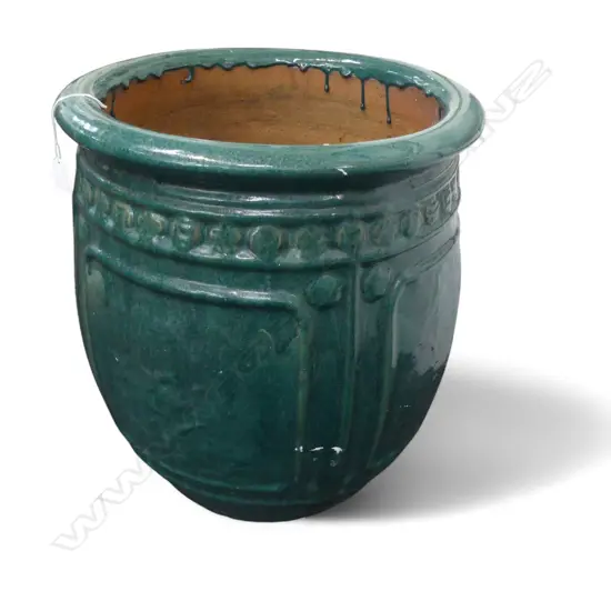 LG GREEN GLAZED PLANTER POT H.505mm + 3 FEET