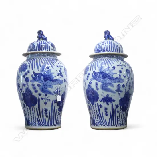 PR CHINESE B/W LIDDED JARS H.650mm