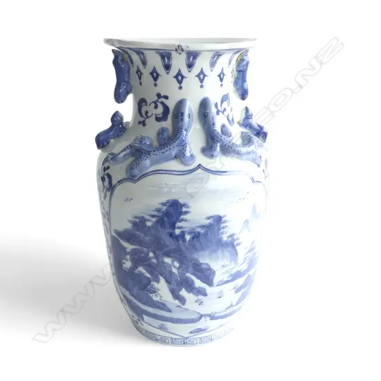 CHINESE B/W VASE H.360mm RIM w. CHIP