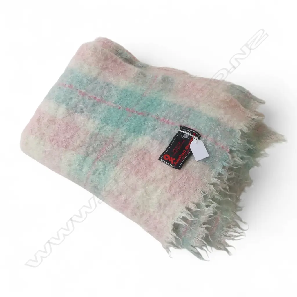 'SYBOKHAAR Jan Paul Barnard' MOHAIR BLANKET soft pink & aqua tones. Labelled Image 1++