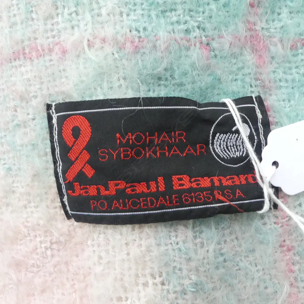 'SYBOKHAAR Jan Paul Barnard' MOHAIR BLANKET soft pink & aqua tones. Labelled Image 1++