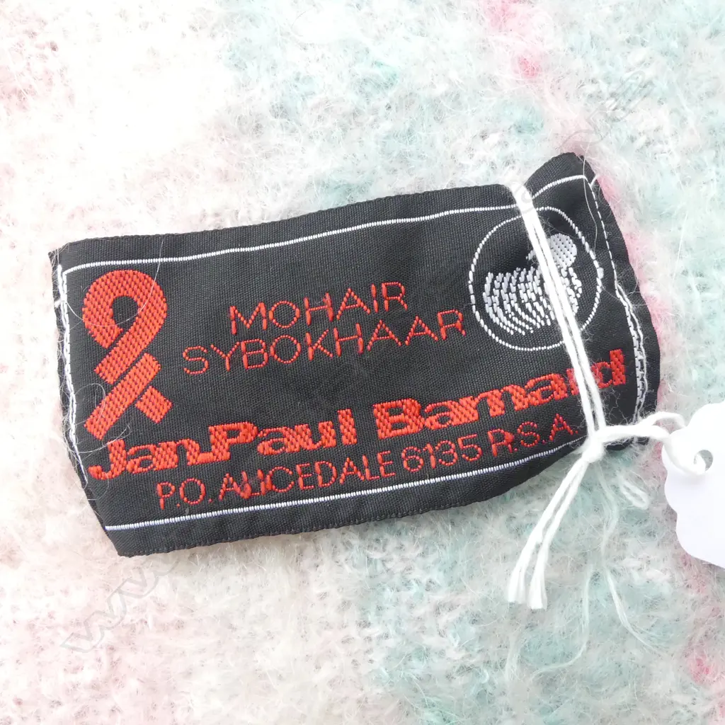 'SYBOKHAAR Jan Paul Barnard' MOHAIR BLANKET soft pink & aqua tones. Labelled Image 1++