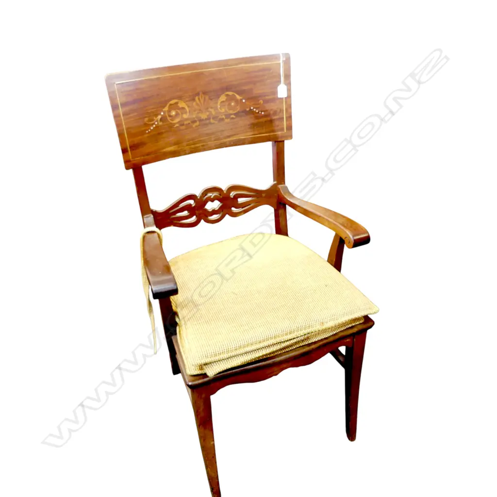 EDWARDIAN MAHOGANY INLAID BACKED CARVER CHAIR H1070MM Image 1++